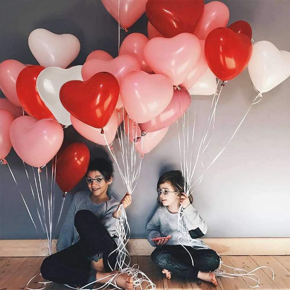 Lot de 100 ballons rouges et roses de 10 pouces en forme de cœur pour mariage, fête et célébration, ballons gonflables en latex à l'hélium pour la Saint-Valentin et anniversaire
