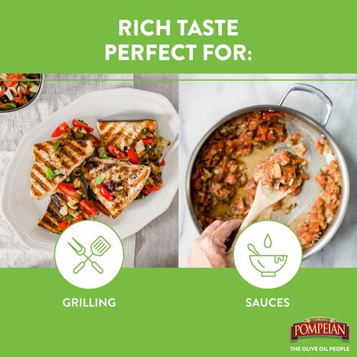 Huile d'olive Pompeian Saveur riche, Goût intense, Idéale pour les grillades et les sauces, Naturellement sans gluten, Non allergène, Sans OGM, 1,42 L