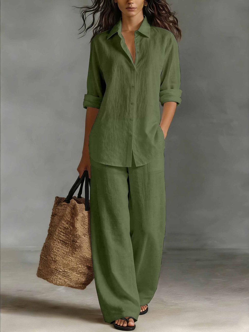 Ensemble top et pantalon en coton mélangé style bohème pour femme – Coordonné de détente pour complexe hôtelier