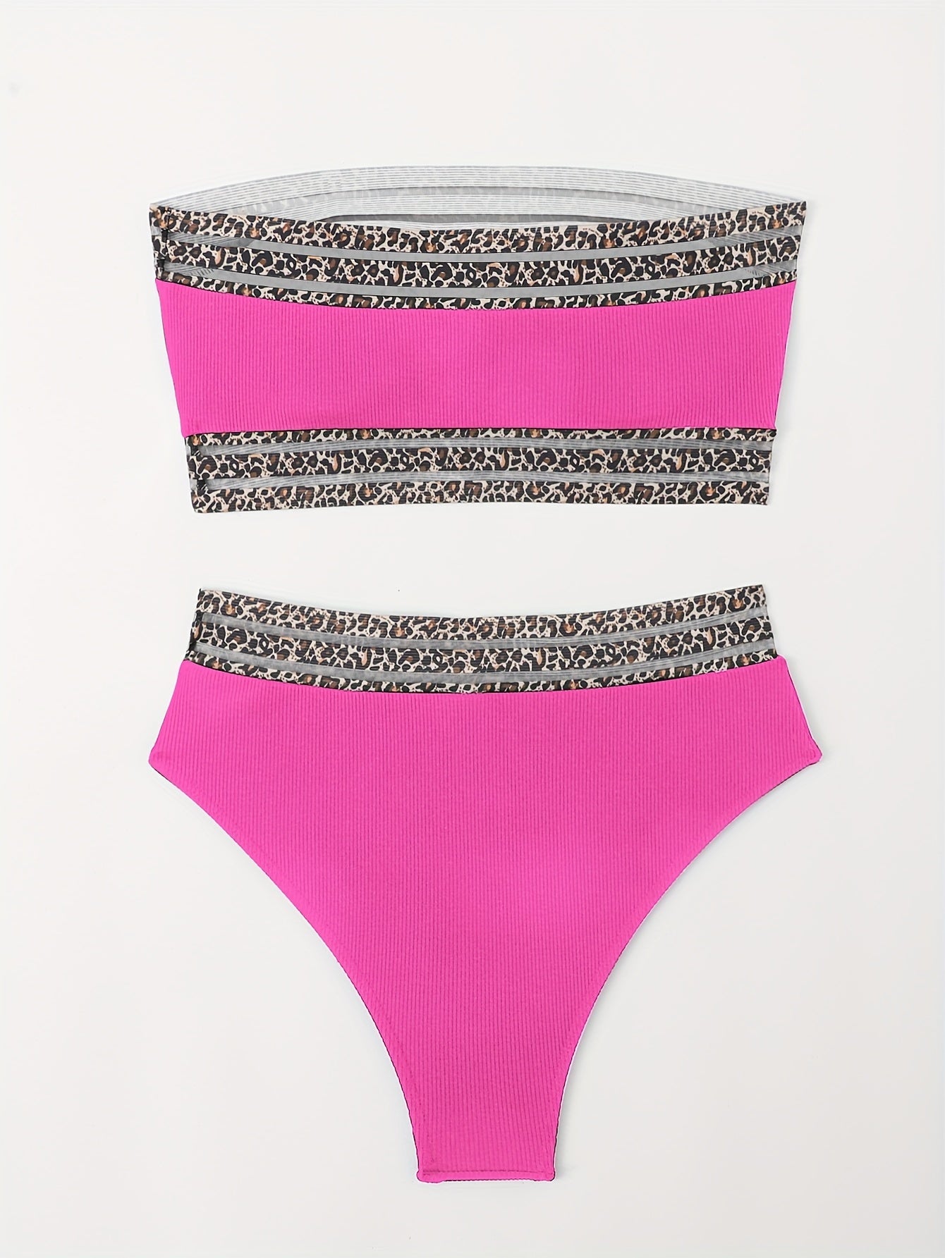 Maillot de Bain Deux Pièces Femme Bikini Taille Haute Bandeau Imprimé Léopard – Ensemble Bikini Super Élastique avec Détails en Maille Séduisants et Coupe Flatteuse – Maillot de Bain Chic Imprimé Animal pour la Plage, la Piscine et les Vacances d'Été