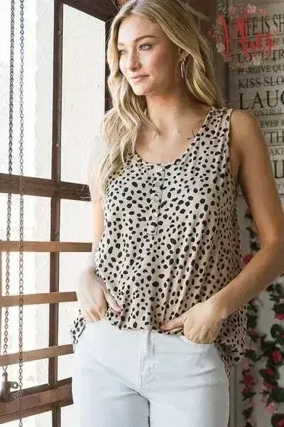 Haut sans manches Heimish à imprimé animalier, boutonné sur le devant, taille plus