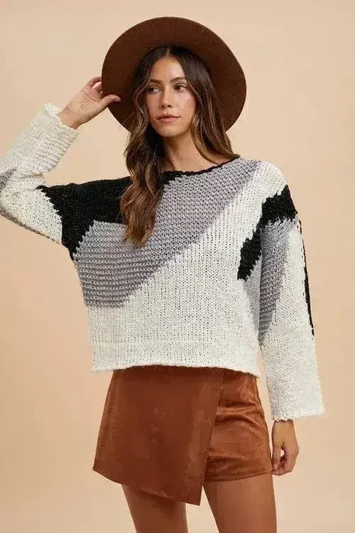 Pull Annie avec blocs de couleur et épaules tombantes - Tendance et confortable