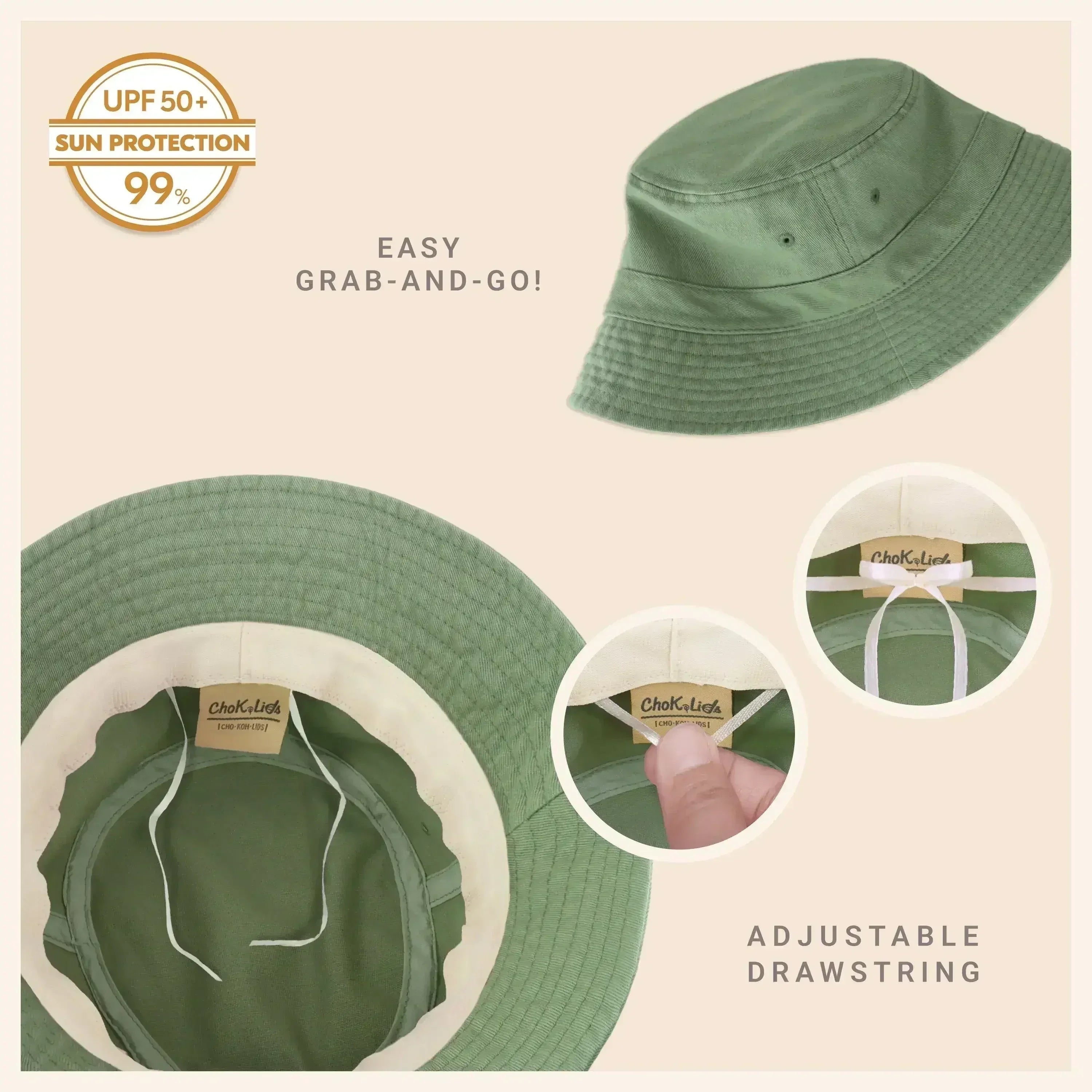 Bob en toile - Coton lavé, bord malléable - Protection solaire UPF