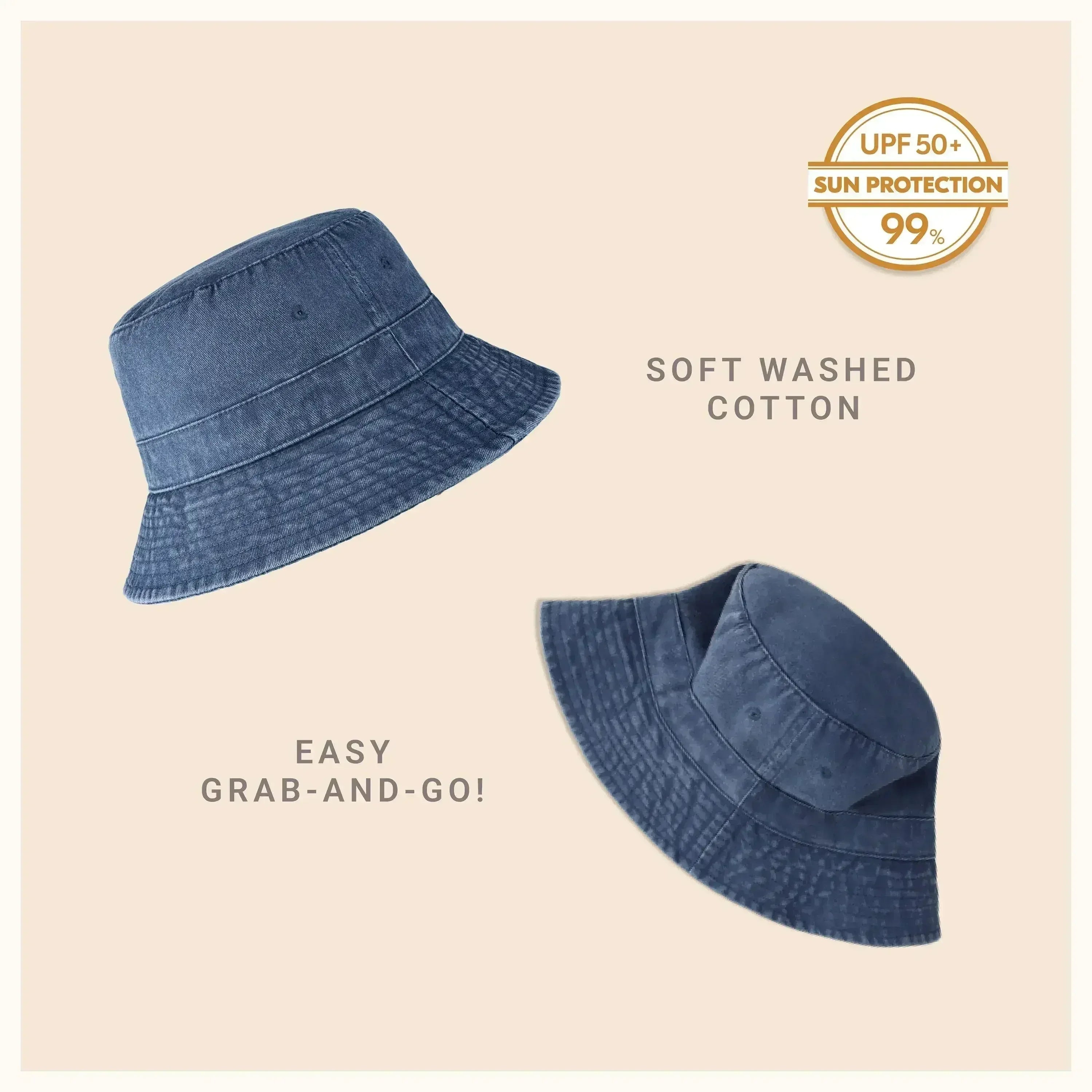 Bob en toile - Coton lavé, bord malléable - Protection solaire UPF