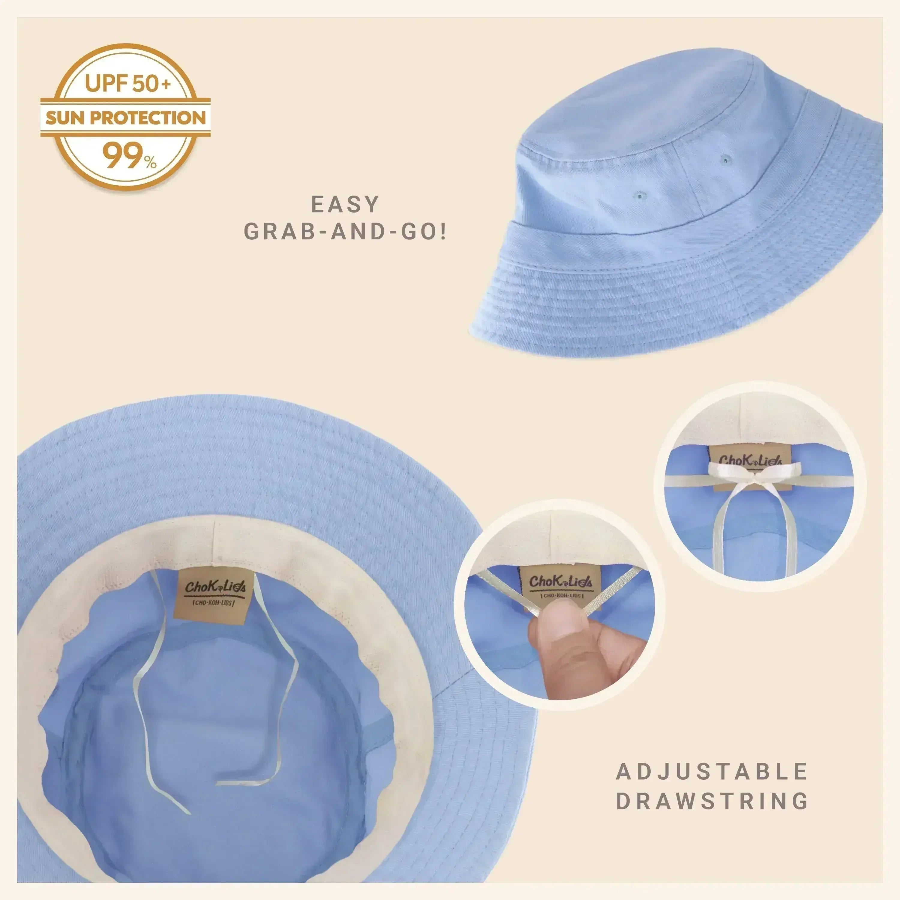 Bob en toile - Coton lavé, bord malléable - Protection solaire UPF