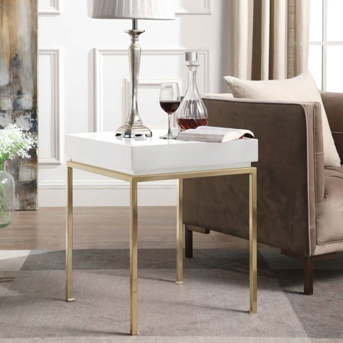 Table de chevet Bianca, cadre carré, laque très brillante