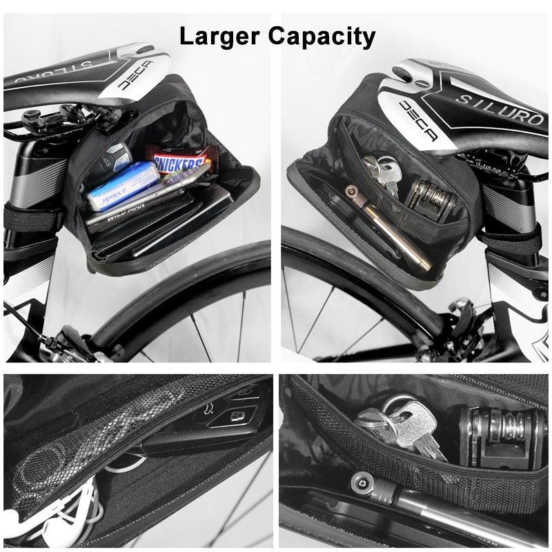 Sac de vélo étanche pour vélo de route 1,2 L Grande capacité Sac arrière sous la selle pour accessoires de vélo Sacoche de selle de vélo Pochette de selle de vélo pour rangement d'accessoires de vélo de montagne et de route