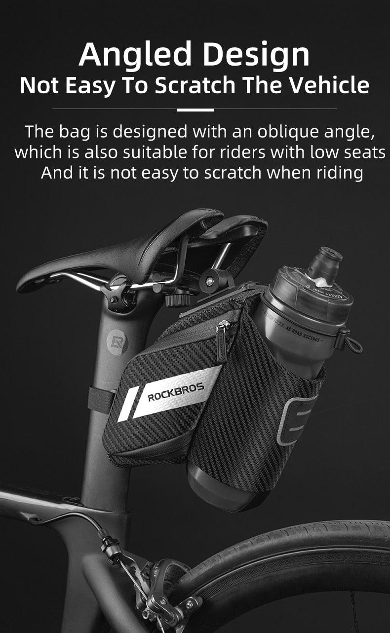 Sac de vélo déperlant, durable, réfléchissant, pour vélo de route avec poche pour bouteille d'eau de 1,5 L, accessoires pour sacoche de vélo, sacoche de selle de vélo avec porte-bidon, sacoche de vélo sous selle étanche pour vélo de route