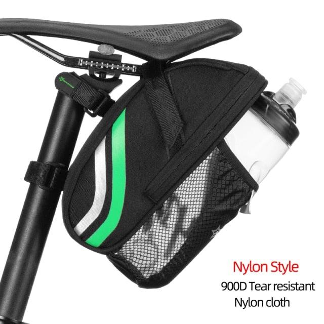 Sac de vélo déperlant, durable, réfléchissant, pour vélo de route avec poche pour bouteille d'eau de 1,5 L, accessoires pour sacoche de vélo, sacoche de selle de vélo avec porte-bidon, sacoche de vélo sous selle étanche pour vélo de route