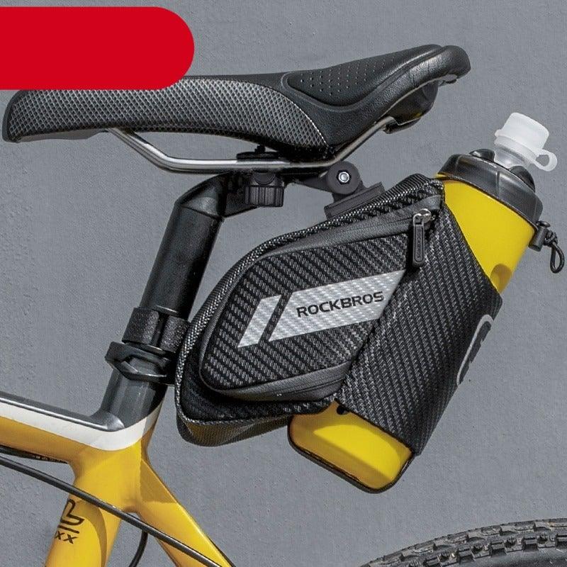 Sac de vélo déperlant, durable, réfléchissant, pour vélo de route avec poche pour bouteille d'eau de 1,5 L, accessoires pour sacoche de vélo, sacoche de selle de vélo avec porte-bidon, sacoche de vélo sous selle étanche pour vélo de route