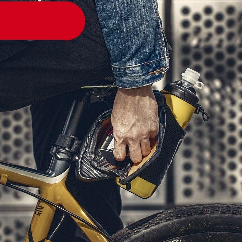 Sac de vélo déperlant, durable, réfléchissant, pour vélo de route avec poche pour bouteille d'eau de 1,5 L, accessoires pour sacoche de vélo, sacoche de selle de vélo avec porte-bidon, sacoche de vélo sous selle étanche pour vélo de route