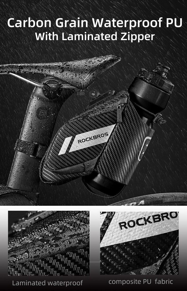 Sac de vélo déperlant, durable, réfléchissant, pour vélo de route avec poche pour bouteille d'eau de 1,5 L, accessoires pour sacoche de vélo, sacoche de selle de vélo avec porte-bidon, sacoche de vélo sous selle étanche pour vélo de route