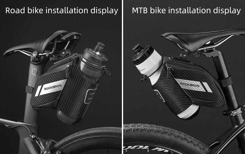 Sac de vélo déperlant, durable, réfléchissant, pour vélo de route avec poche pour bouteille d'eau de 1,5 L, accessoires pour sacoche de vélo, sacoche de selle de vélo avec porte-bidon, sacoche de vélo sous selle étanche pour vélo de route