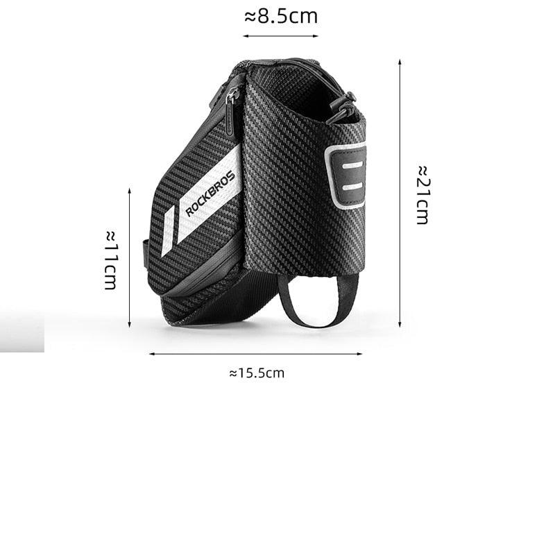 Sac de vélo déperlant, durable, réfléchissant, pour vélo de route avec poche pour bouteille d'eau de 1,5 L, accessoires pour sacoche de vélo, sacoche de selle de vélo avec porte-bidon, sacoche de vélo sous selle étanche pour vélo de route