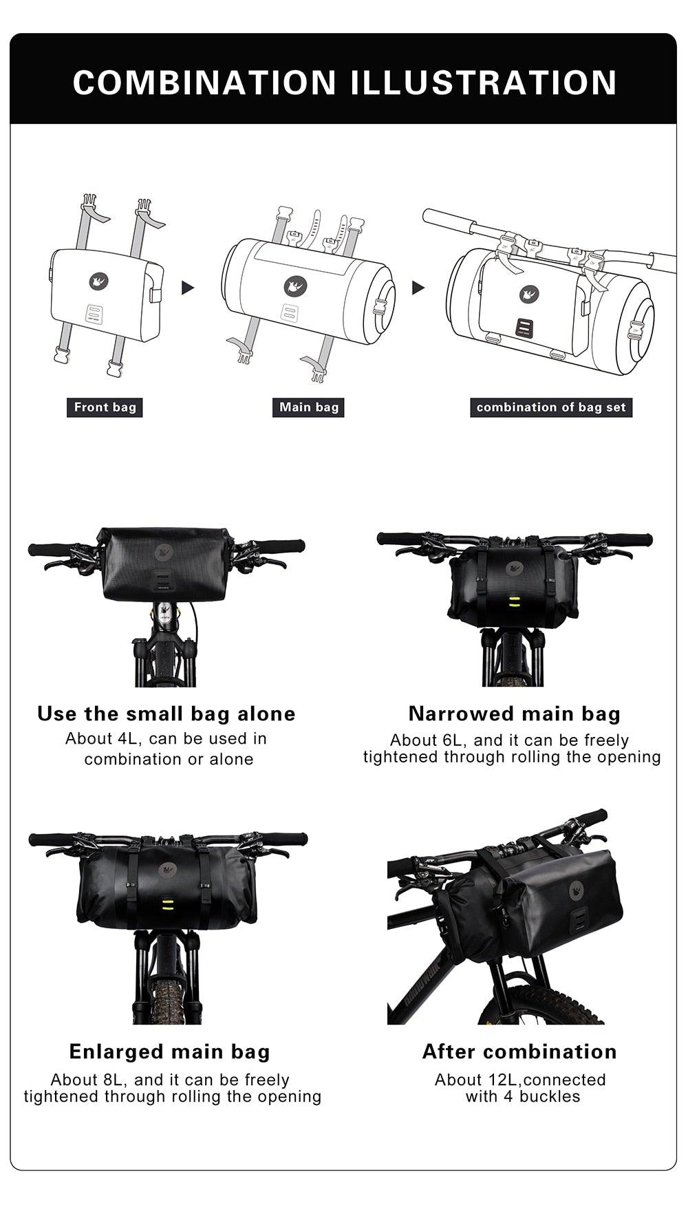 Sac de vélo étanche grande capacité, sac de guidon, 2 pièces, sac de cyclisme pour tube avant, accessoires de vélo, sac de vélo étanche pour guidon de vélo, accessoires de cyclisme pour vélo de sport