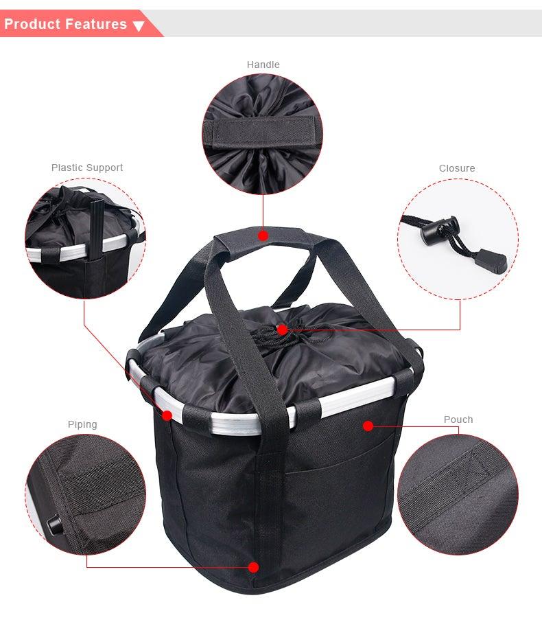 Panier de vélo pour guidon, support de transport pour cyclisme, pochette de vélo, sac de transport avant, panier de chargement de vélo, panier de vélo amovible, panier pliable pour petit chien ou chat pour la plupart des VTT et vélos, installation facile