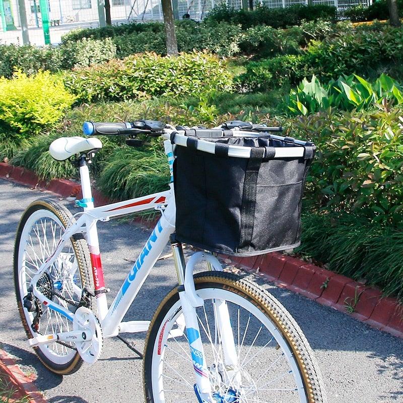 Panier de vélo pour guidon, support de transport pour cyclisme, pochette de vélo, sac de transport avant, panier de chargement de vélo, panier de vélo amovible, panier pliable pour petit chien ou chat pour la plupart des VTT et vélos, installation facile