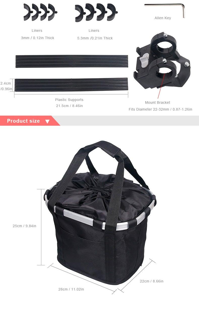Panier de vélo pour guidon, support de transport pour cyclisme, pochette de vélo, sac de transport avant, panier de chargement de vélo, panier de vélo amovible, panier pliable pour petit chien ou chat pour la plupart des VTT et vélos, installation facile