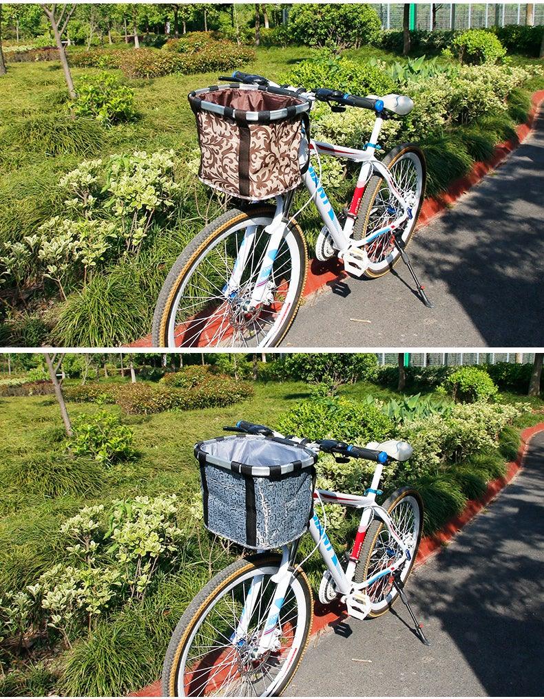 Panier de vélo pour guidon, support de transport pour cyclisme, pochette de vélo, sac de transport avant, panier de chargement de vélo, panier de vélo amovible, panier pliable pour petit chien ou chat pour la plupart des VTT et vélos, installation facile