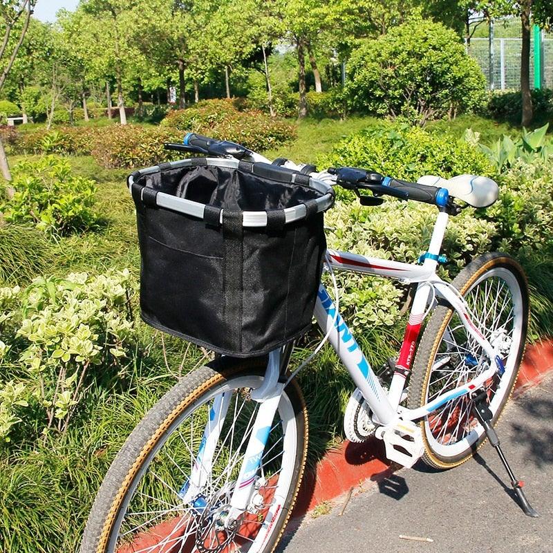 Panier de vélo pour guidon, support de transport pour cyclisme, pochette de vélo, sac de transport avant, panier de chargement de vélo, panier de vélo amovible, panier pliable pour petit chien ou chat pour la plupart des VTT et vélos, installation facile