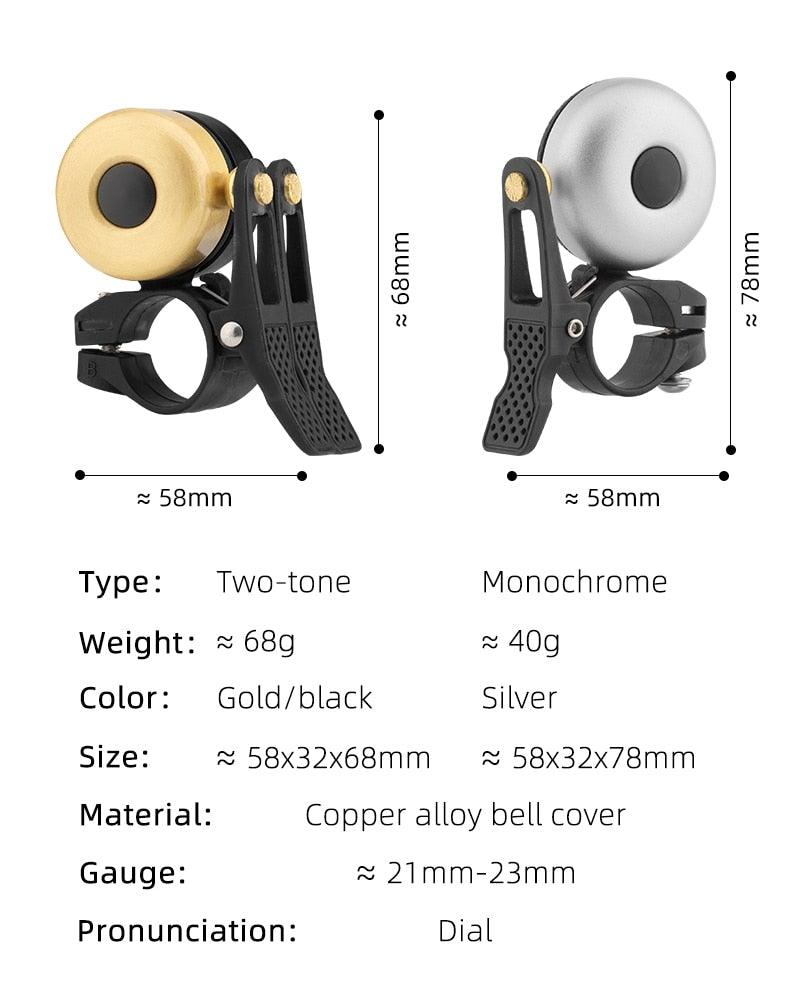 Cloche de vélo, klaxon de vélo classique ordinaire, accessoires de vélo, corps entièrement métallique, tonalité forte et décente, pour adultes et enfants