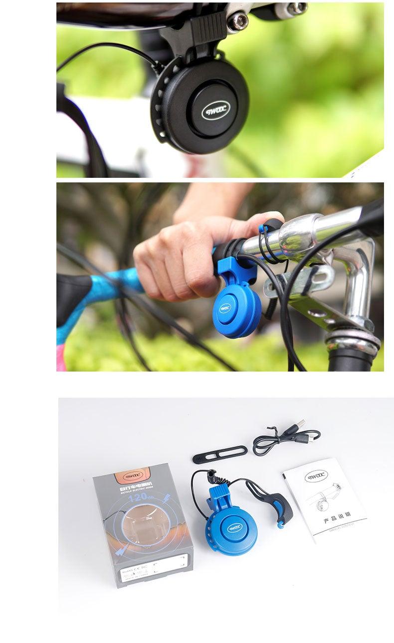 Sonnette électronique de vélo, alarme de klaxon de trottinette, chargement USB, avertisseur sonore de cyclisme, alerte de sécurité, mini klaxon de vélo bruyant rechargeable USB, alerte d'alarme de cyclisme à monter sur le guidon pour VTT