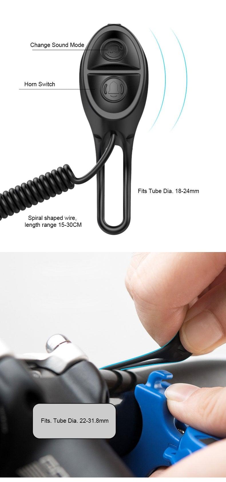 Sonnette électronique de vélo, alarme de klaxon de trottinette, chargement USB, avertisseur sonore de cyclisme, alerte de sécurité, mini klaxon de vélo bruyant rechargeable USB, alerte d'alarme de cyclisme à monter sur le guidon pour VTT