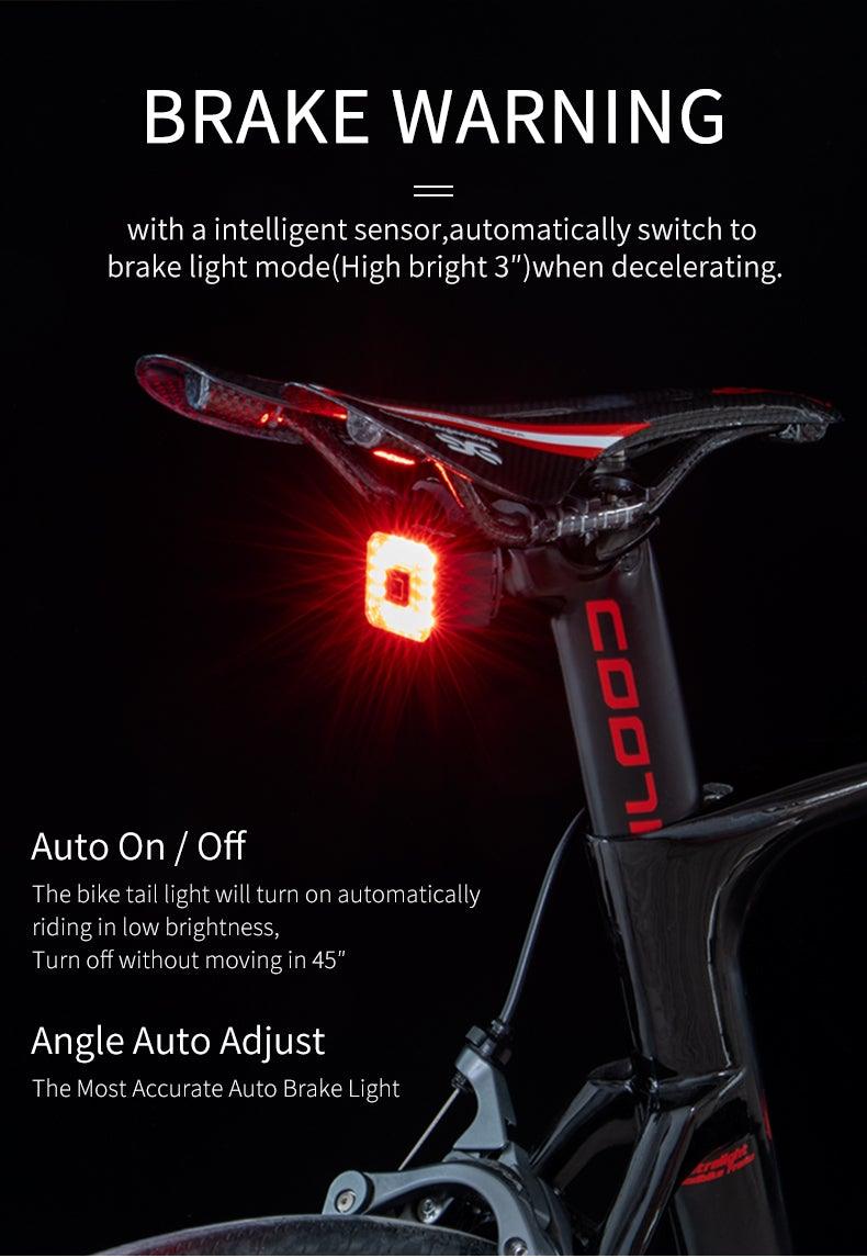 Feu arrière intelligent pour vélo, feu de freinage LED USB étanche, lampe de sécurité pour cyclisme, feux arrière de vélo étanches, rechargeable USB, ultra lumineux, feu de freinage LED pour vélo, feu arrière de sécurité pour le cyclisme, lampe de poche.