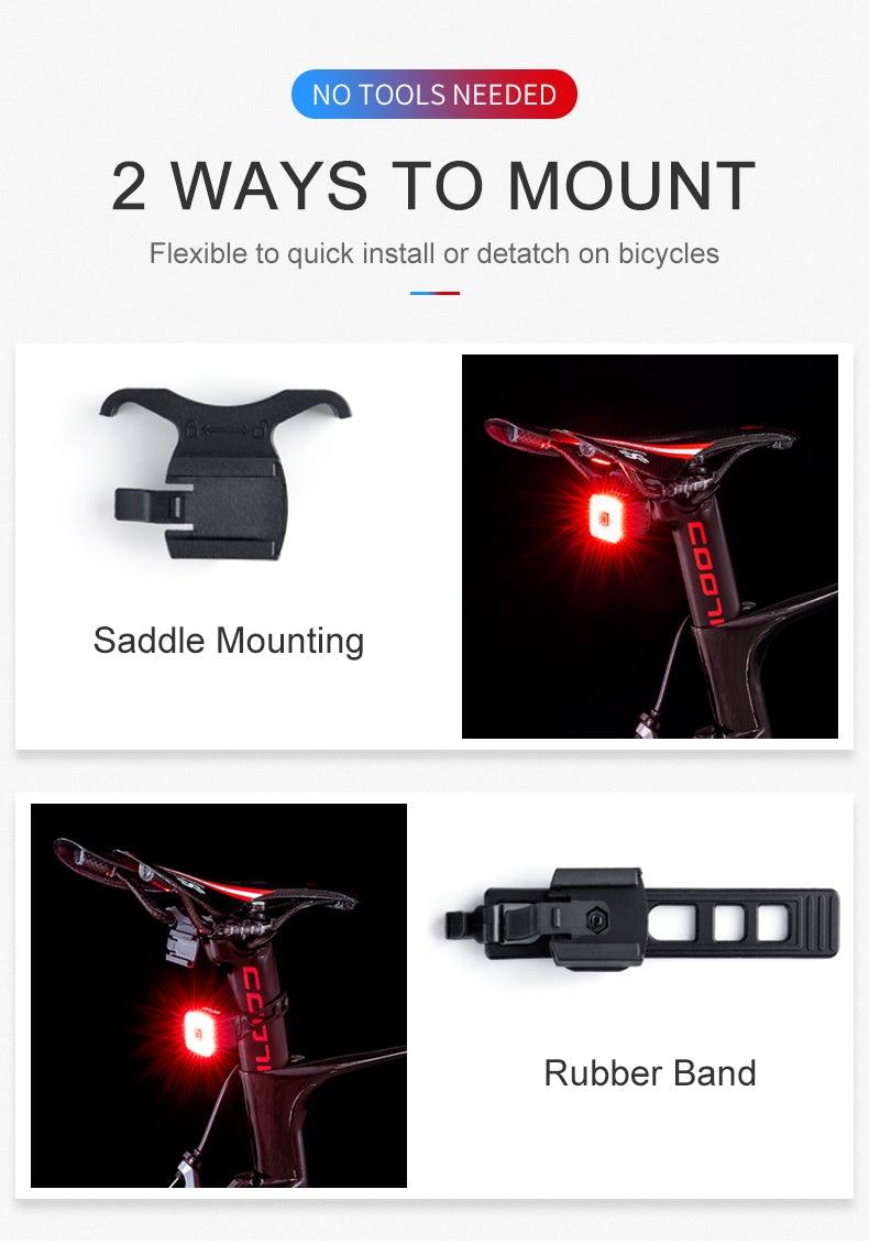Feu arrière intelligent pour vélo, feu de freinage LED USB étanche, lampe de sécurité pour cyclisme, feux arrière de vélo étanches, rechargeable USB, ultra lumineux, feu de freinage LED pour vélo, feu arrière de sécurité pour le cyclisme, lampe de poche.