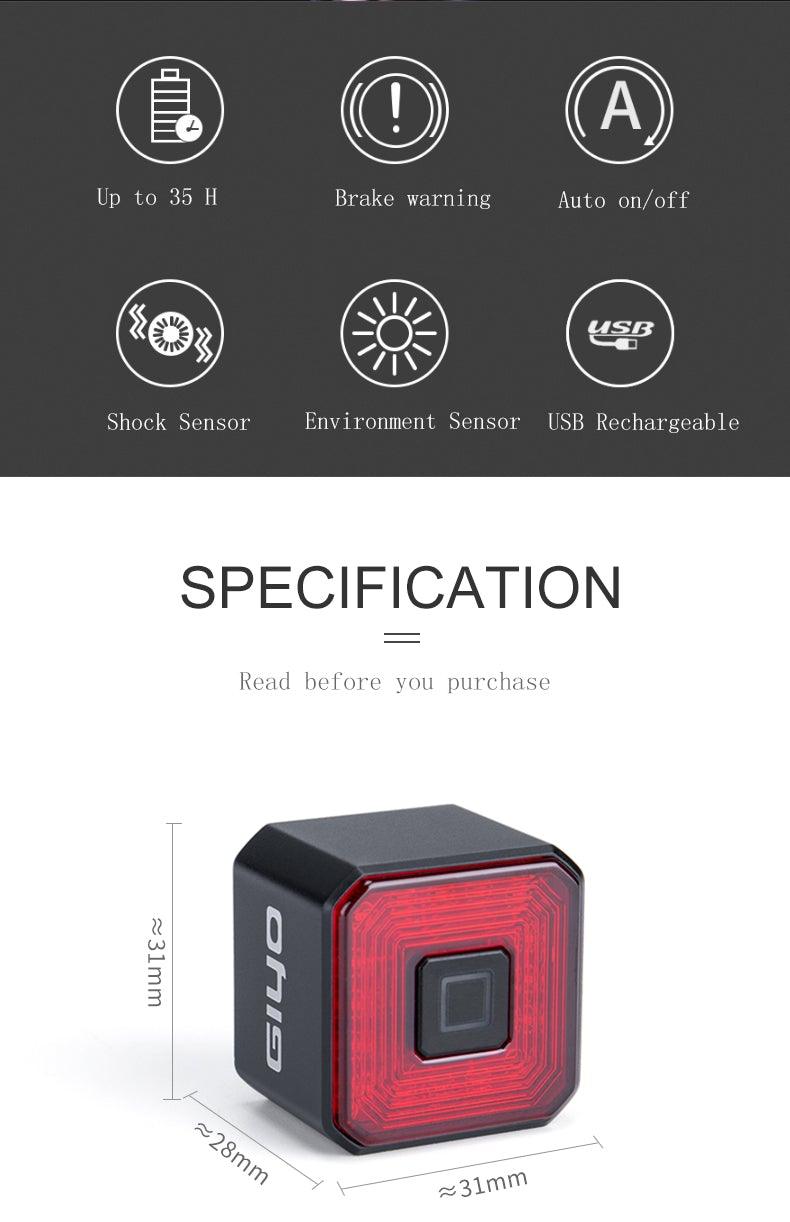 Feu arrière intelligent pour vélo, feu de freinage LED USB étanche, lampe de sécurité pour cyclisme, feux arrière de vélo étanches, rechargeable USB, ultra lumineux, feu de freinage LED pour vélo, feu arrière de sécurité pour le cyclisme, lampe de poche.