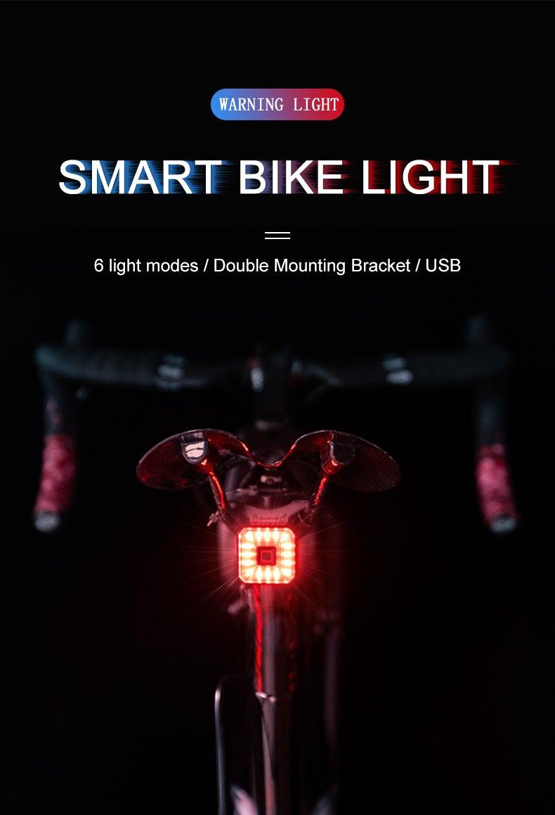 Feu arrière intelligent pour vélo, feu de freinage LED USB étanche, lampe de sécurité pour cyclisme, feux arrière de vélo étanches, rechargeable USB, ultra lumineux, feu de freinage LED pour vélo, feu arrière de sécurité pour le cyclisme, lampe de poche.