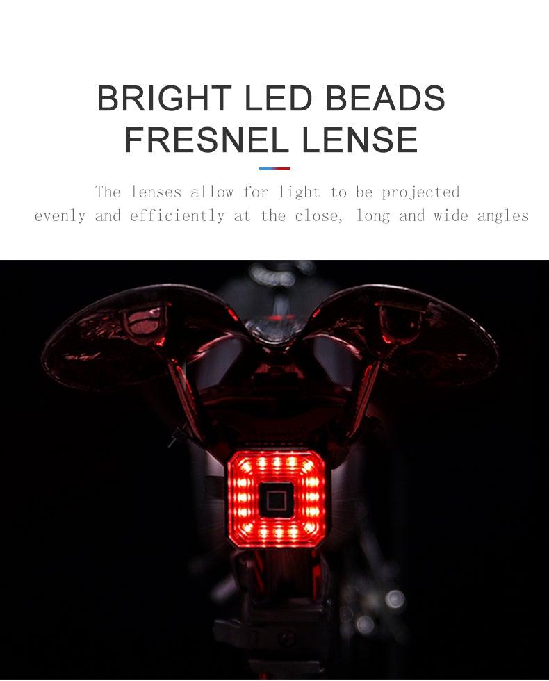 Feu arrière intelligent pour vélo, feu de freinage LED USB étanche, lampe de sécurité pour cyclisme, feux arrière de vélo étanches, rechargeable USB, ultra lumineux, feu de freinage LED pour vélo, feu arrière de sécurité pour le cyclisme, lampe de poche.