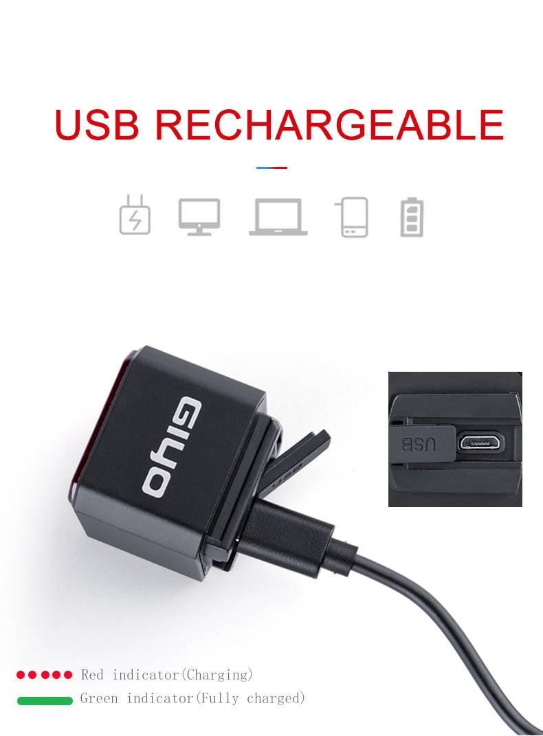 Feu arrière intelligent pour vélo, feu de freinage LED USB étanche, lampe de sécurité pour cyclisme, feux arrière de vélo étanches, rechargeable USB, ultra lumineux, feu de freinage LED pour vélo, feu arrière de sécurité pour le cyclisme, lampe de poche.