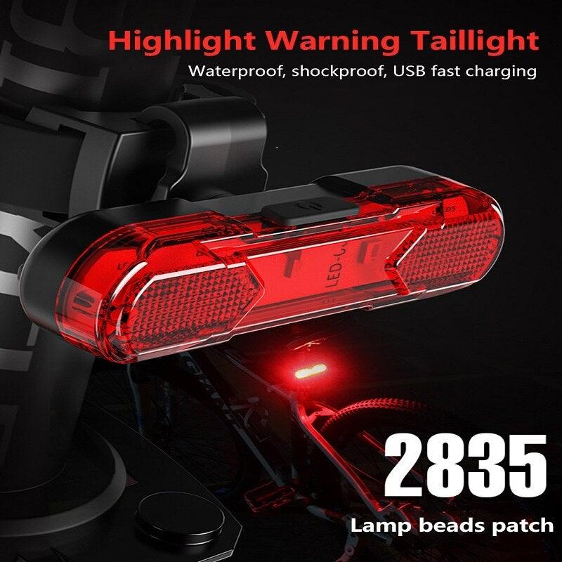 Feux de vélo étanches pour la conduite, feu arrière, rechargeable par USB, phare de VTT, éclairage de vélo, feu arrière, lampe de sécurité de vélo lumineuse, lampe torche de cyclisme