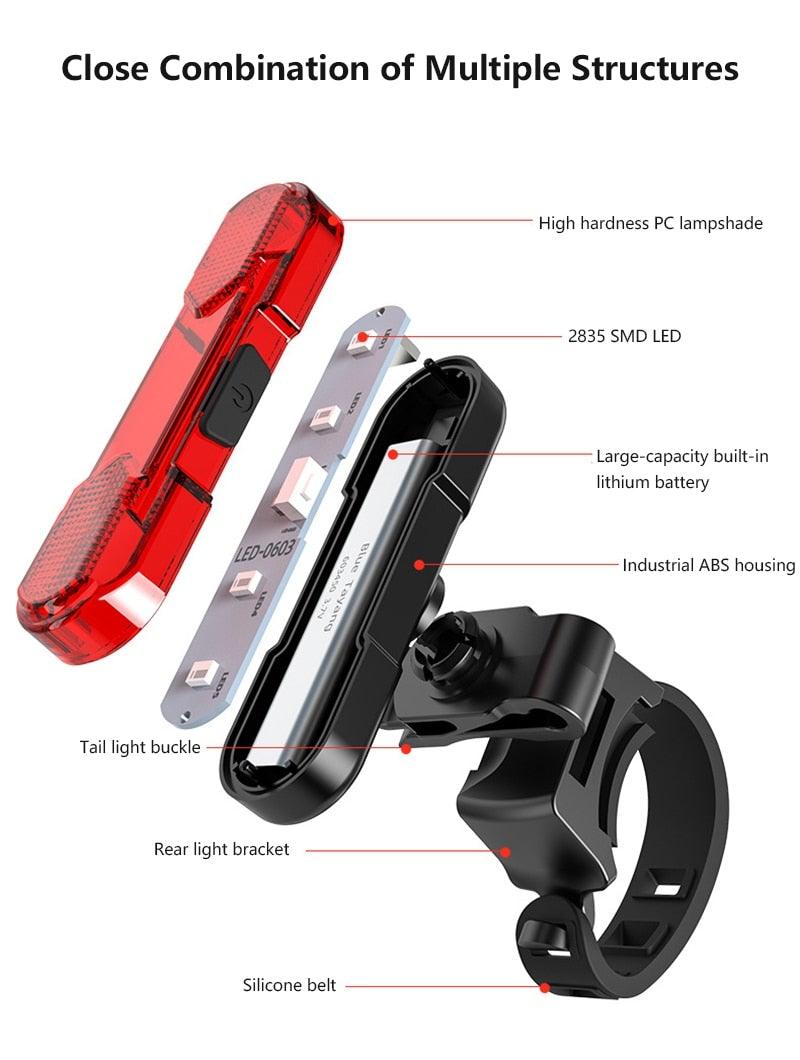 Feux de vélo étanches pour la conduite, feu arrière, rechargeable par USB, phare de VTT, éclairage de vélo, feu arrière, lampe de sécurité de vélo lumineuse, lampe torche de cyclisme