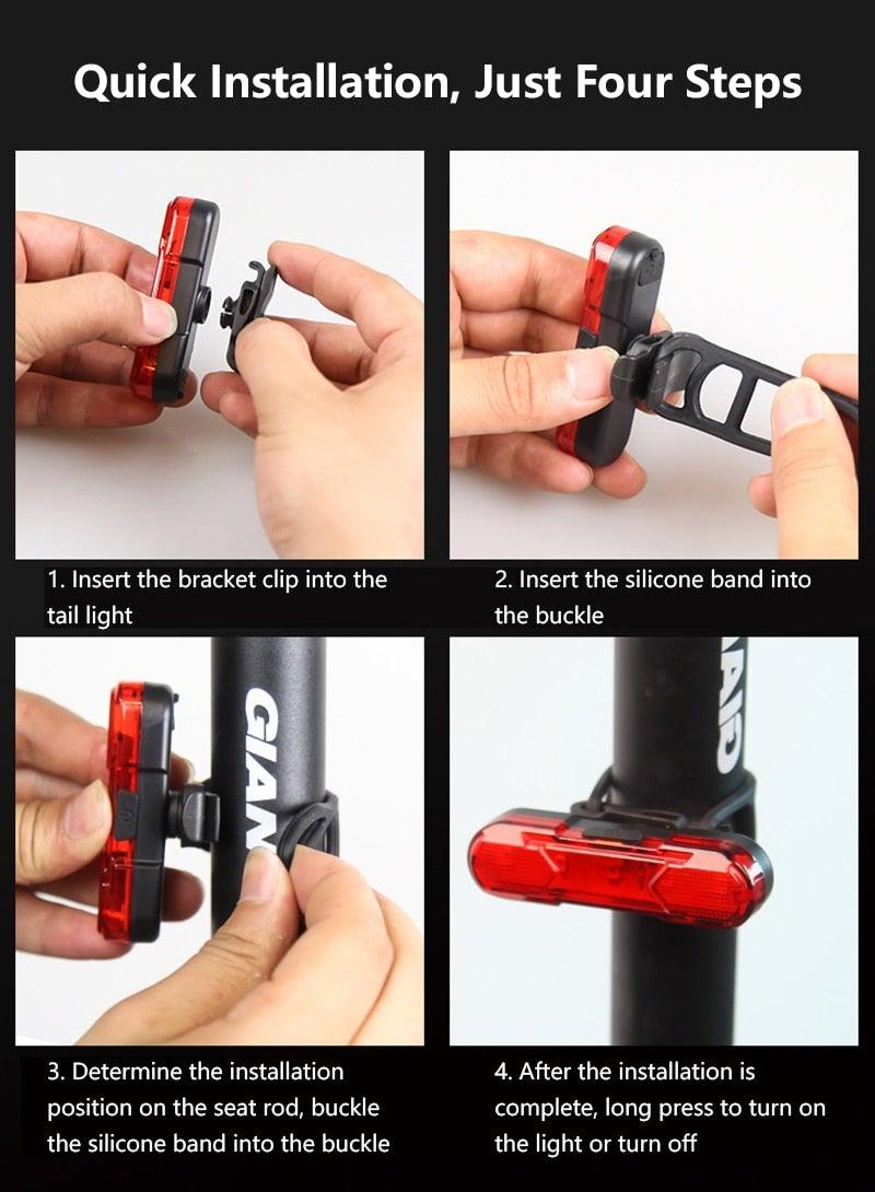 Feux de vélo étanches pour la conduite, feu arrière, rechargeable par USB, phare de VTT, éclairage de vélo, feu arrière, lampe de sécurité de vélo lumineuse, lampe torche de cyclisme