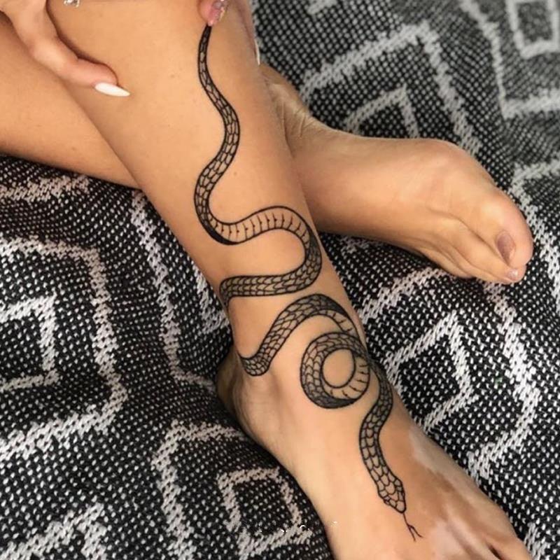 Grands autocollants de tatouage temporaire serpent noir Taille corporelle imperméable réaliste tatouage foncé pour femmes