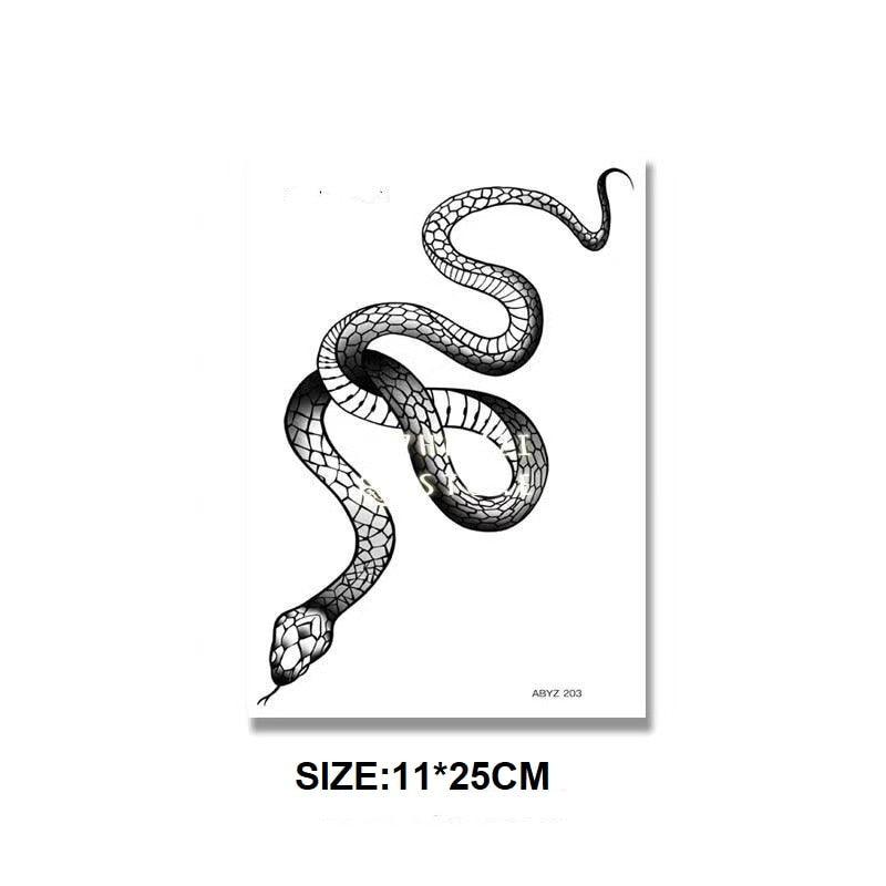 Grands autocollants de tatouage temporaire serpent noir Taille corporelle imperméable réaliste tatouage foncé pour femmes