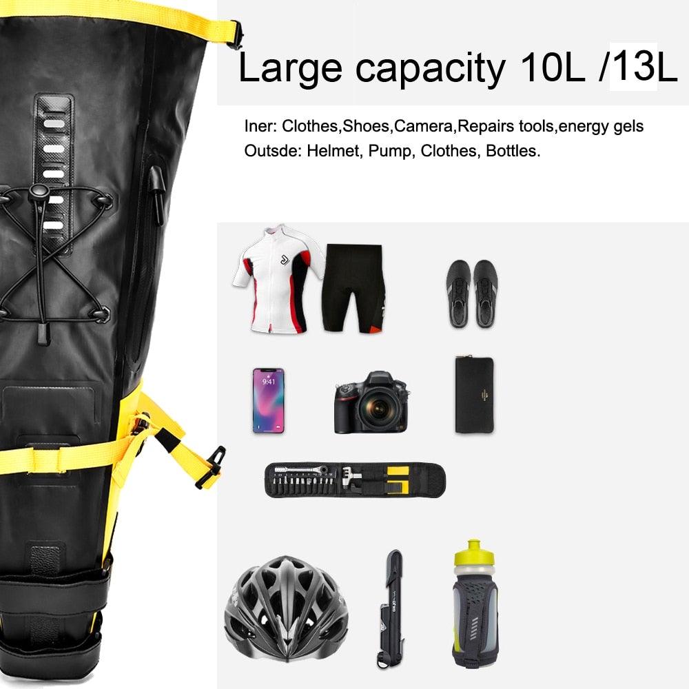 Sac de Vélo Imperméable Grande Capacité Sacoche de Vélo Pliable pour Vélo de Route Sac de Rangement Arrière pour Vélo Sac de Selle Imperméable Roulable Sac Arrière pour Vélo Noir 13L