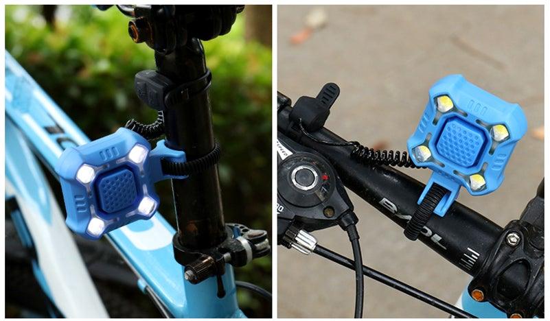Klaxon de vélo 4 lampes Cyclisme Lumière 1200mAh Klaxon électrique Étanche USB Rechargeable Alarme Sonore Sécurité Klaxon de vélo Yeux brillants Entièrement étanche Lumen Phare rechargeable pour VTT et vélo de route