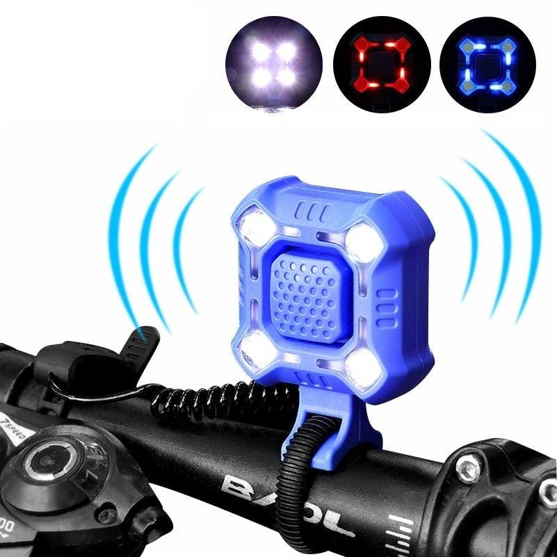 Klaxon de vélo 4 lampes Cyclisme Lumière 1200mAh Klaxon électrique Étanche USB Rechargeable Alarme Sonore Sécurité Klaxon de vélo Yeux brillants Entièrement étanche Lumen Phare rechargeable pour VTT et vélo de route