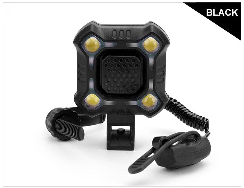 Klaxon de vélo 4 lampes Cyclisme Lumière 1200mAh Klaxon électrique Étanche USB Rechargeable Alarme Sonore Sécurité Klaxon de vélo Yeux brillants Entièrement étanche Lumen Phare rechargeable pour VTT et vélo de route