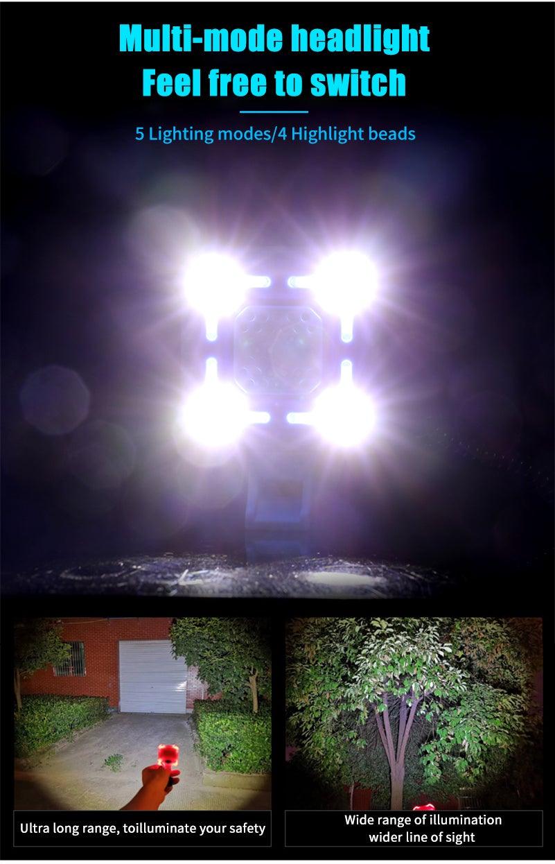 Klaxon de vélo 4 lampes Cyclisme Lumière 1200mAh Klaxon électrique Étanche USB Rechargeable Alarme Sonore Sécurité Klaxon de vélo Yeux brillants Entièrement étanche Lumen Phare rechargeable pour VTT et vélo de route