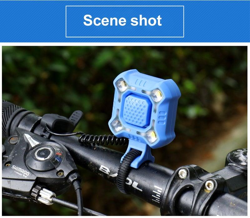 Klaxon de vélo 4 lampes Cyclisme Lumière 1200mAh Klaxon électrique Étanche USB Rechargeable Alarme Sonore Sécurité Klaxon de vélo Yeux brillants Entièrement étanche Lumen Phare rechargeable pour VTT et vélo de route