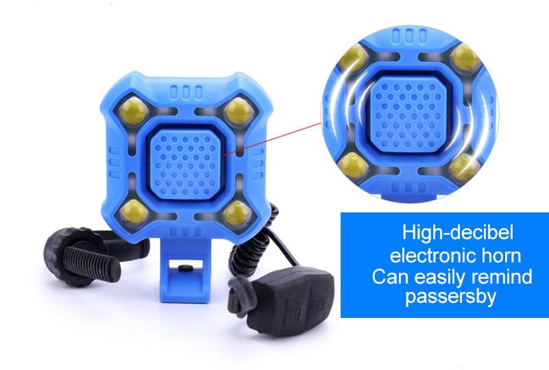 Klaxon de vélo 4 lampes Cyclisme Lumière 1200mAh Klaxon électrique Étanche USB Rechargeable Alarme Sonore Sécurité Klaxon de vélo Yeux brillants Entièrement étanche Lumen Phare rechargeable pour VTT et vélo de route