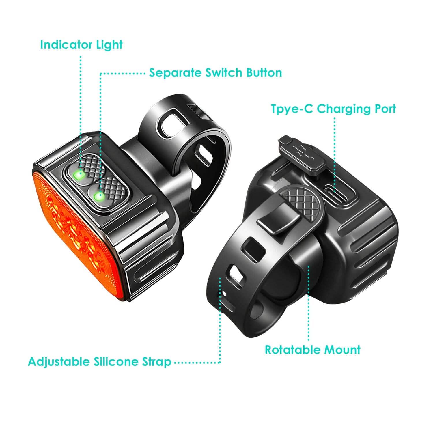 Phare de vélo et feu arrière étanches IP65, anti-chute, rechargeables, pour vélo