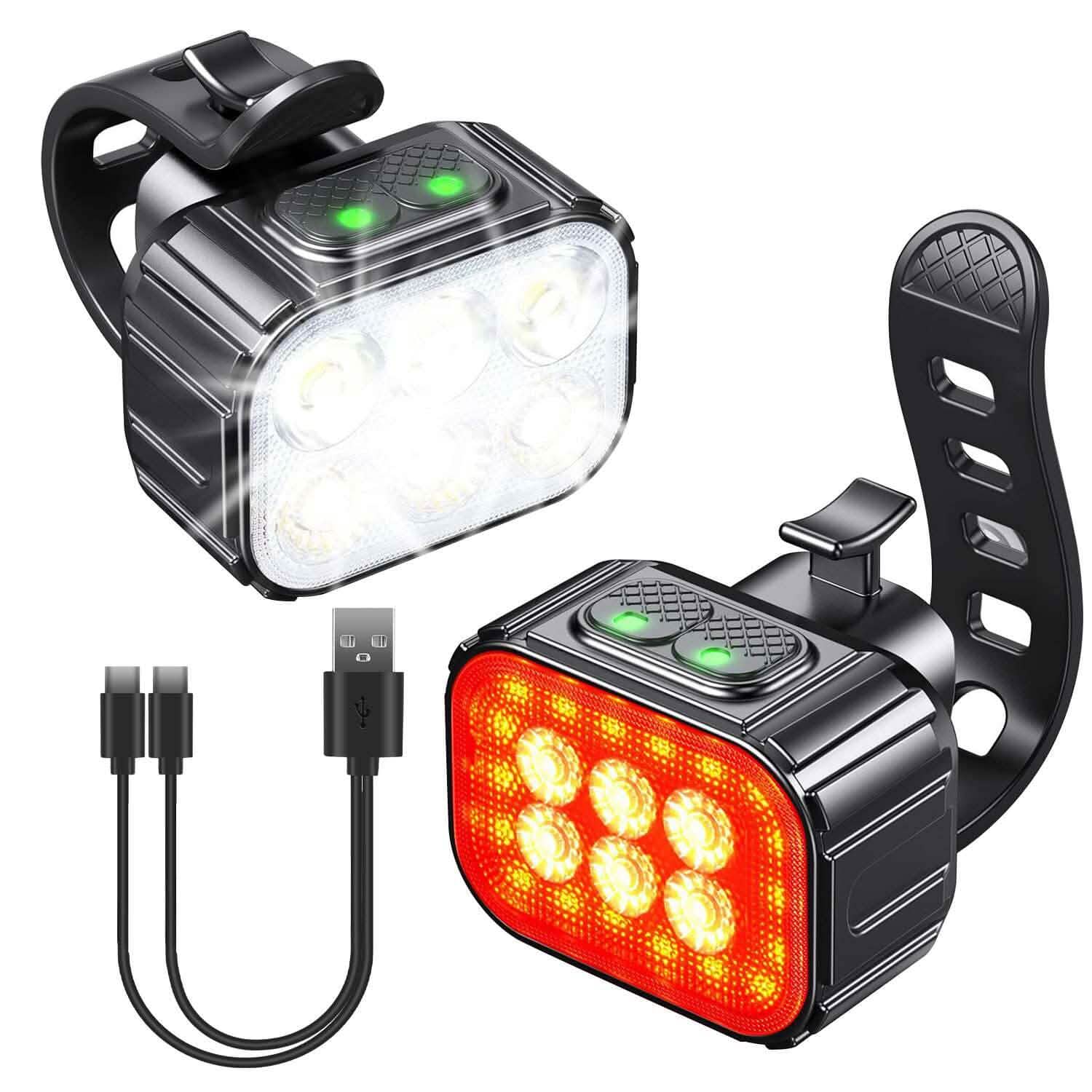 Phare de vélo et feu arrière étanches IP65, anti-chute, rechargeables, pour vélo