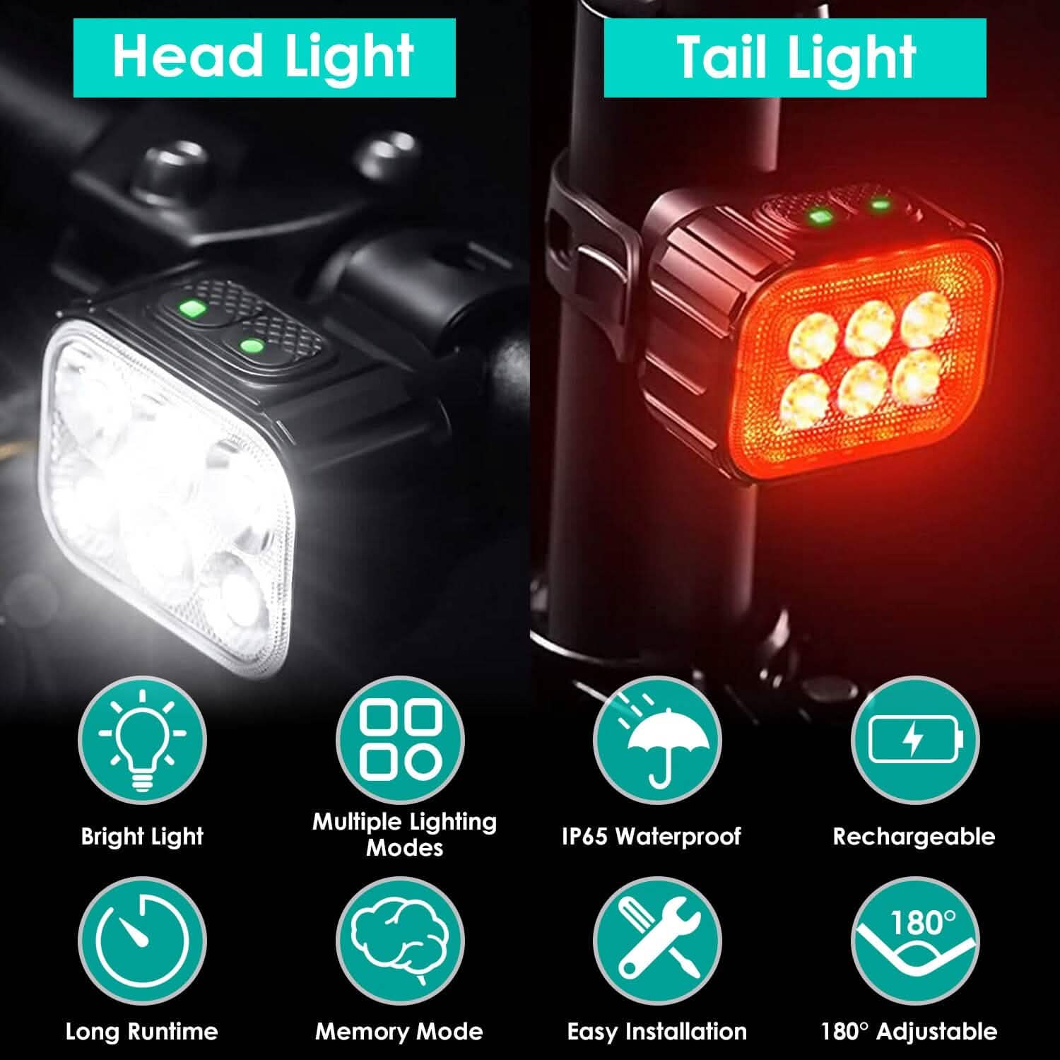 Phare de vélo et feu arrière étanches IP65, anti-chute, rechargeables, pour vélo
