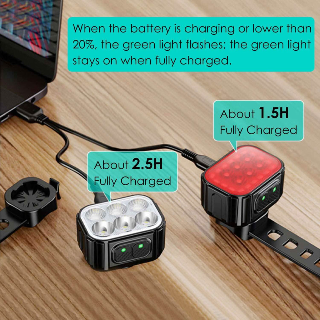 Phare de vélo et feu arrière étanches IP65, anti-chute, rechargeables, pour vélo