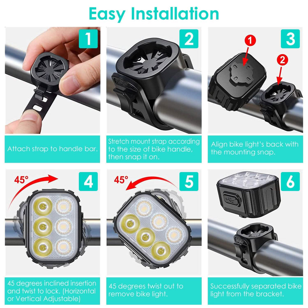 Phare de vélo et feu arrière étanches IP65, anti-chute, rechargeables, pour vélo